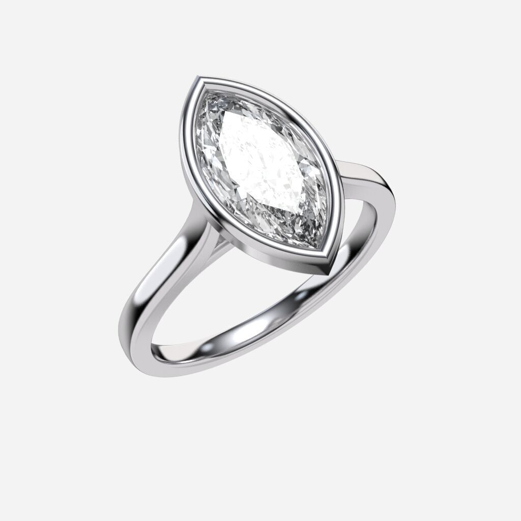 Marquise Diamond Bezel Setting Solitaire Diamond Ring 3D print model_10