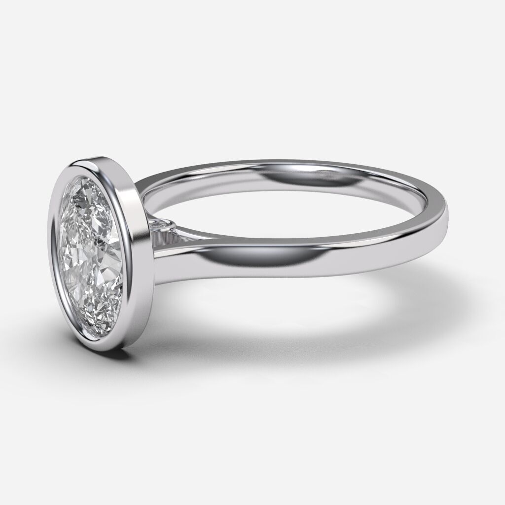 Oval Diamond Bezel Setting Solitaire Diamond Ring 3D print model_9