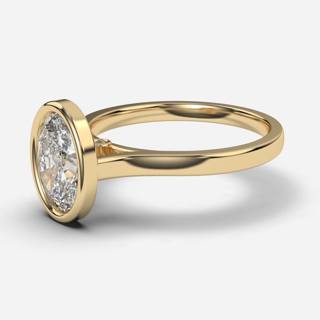 Oval Diamond Bezel Setting Solitaire Diamond Ring 3D print model_1