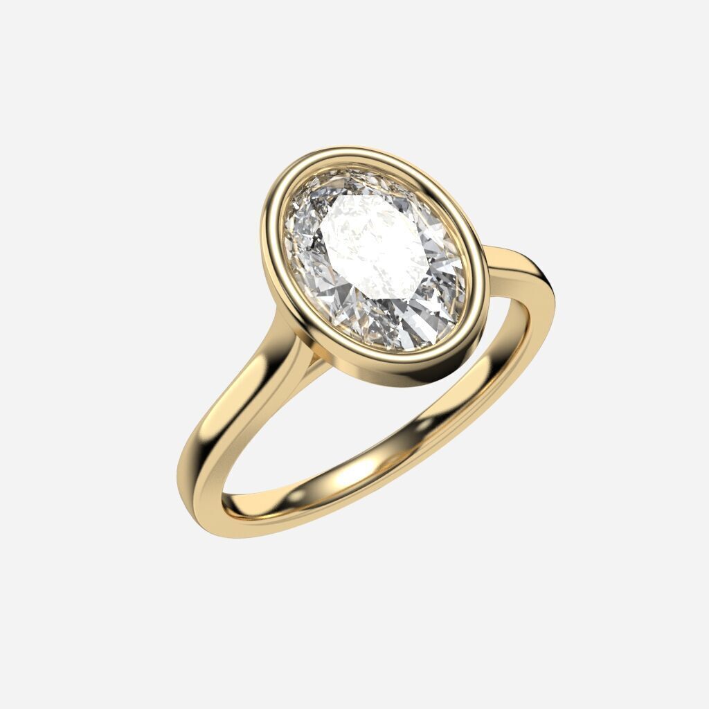 Oval Diamond Bezel Setting Solitaire Diamond Ring 3D print model_2