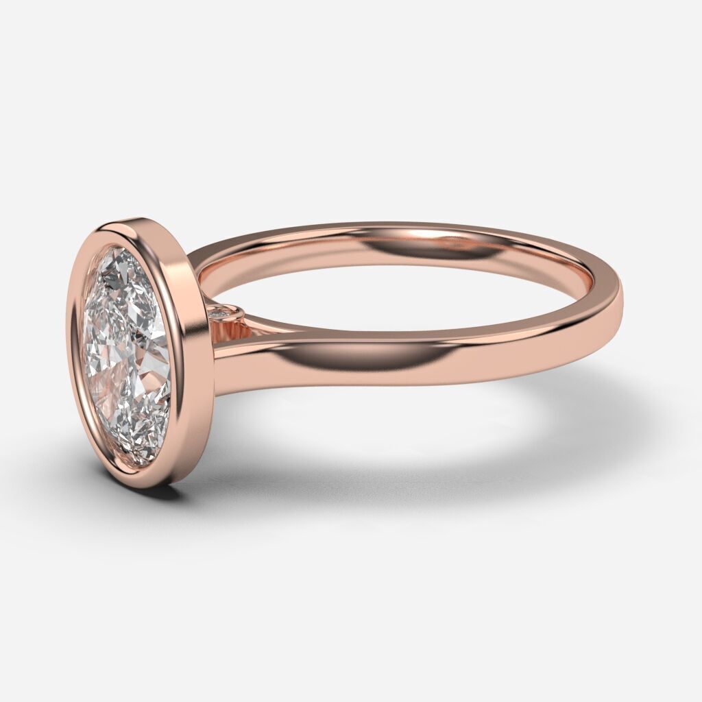 Oval Diamond Bezel Setting Solitaire Diamond Ring 3D print model_5