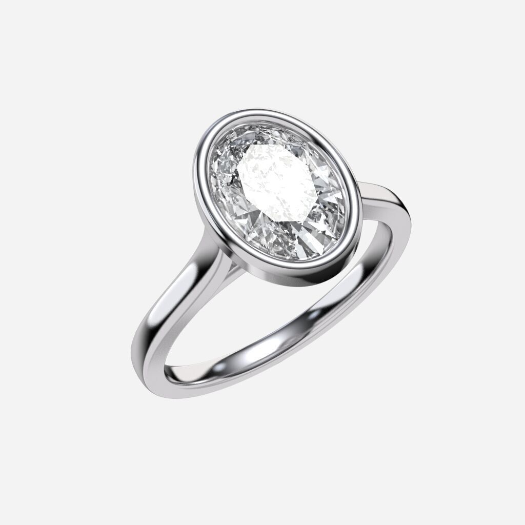 Oval Diamond Bezel Setting Solitaire Diamond Ring 3D print model_10