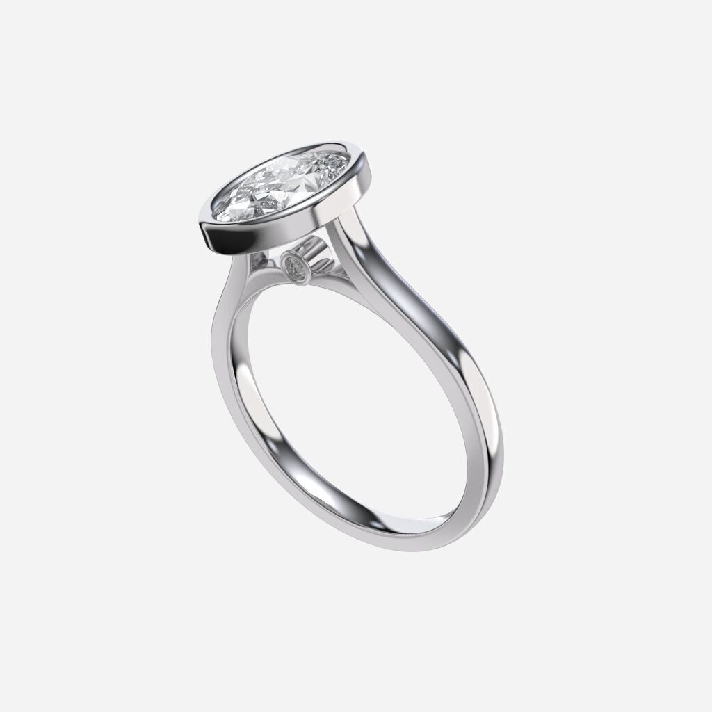 Oval Diamond Bezel Setting Solitaire Diamond Ring 3D print model_11