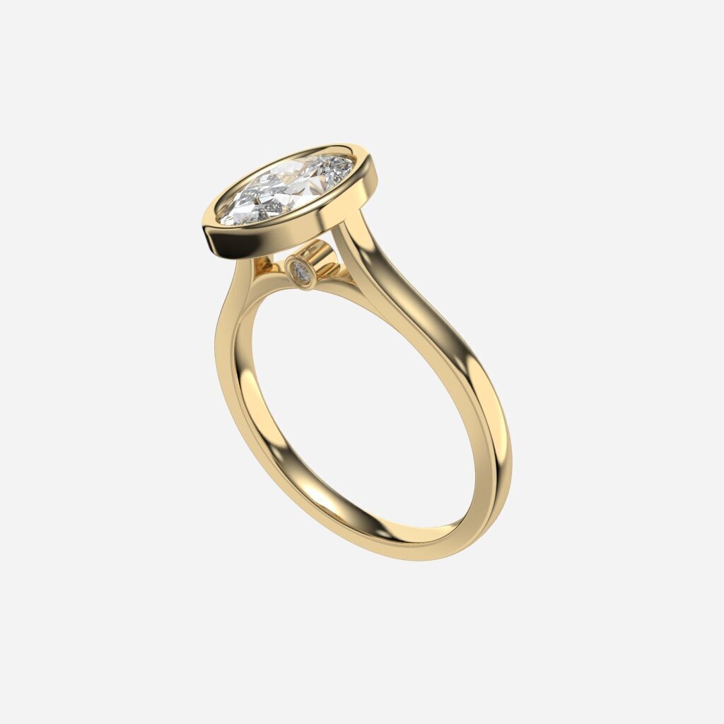 Oval Diamond Bezel Setting Solitaire Diamond Ring 3D print model_3
