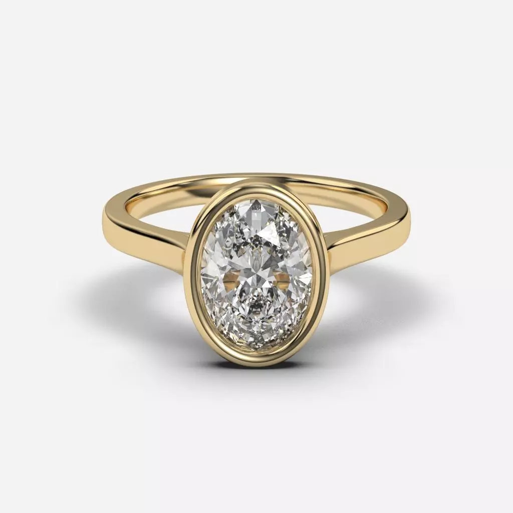 Oval Diamond Bezel Setting Solitaire Diamond Ring 3D print model_0