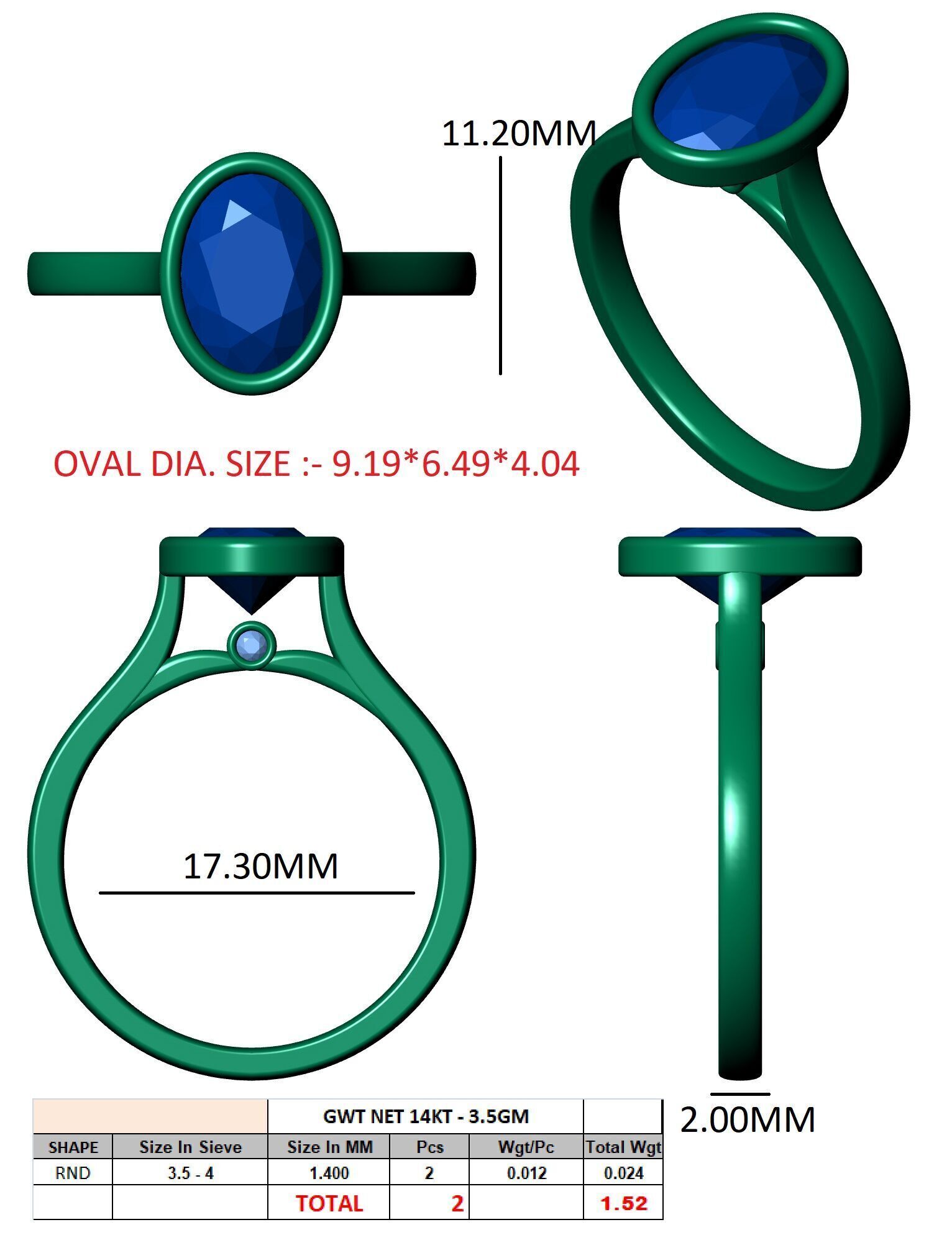Oval Diamond Bezel Setting Solitaire Diamond Ring 3D print model_12