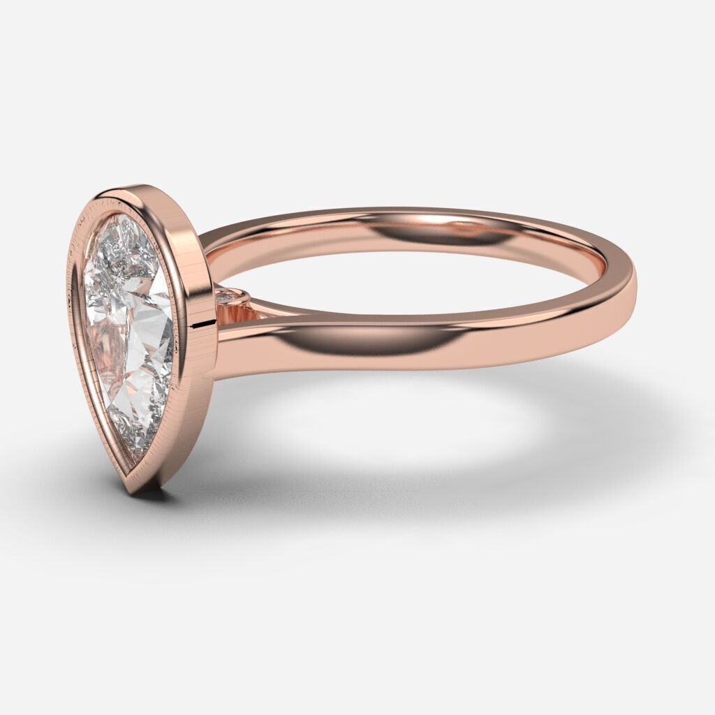 Pear Diamond Bezel Setting Solitaire Diamond Ring 3D print model_5