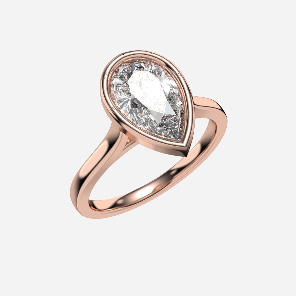 Pear Diamond Bezel Setting Solitaire Diamond Ring 3D print model_6