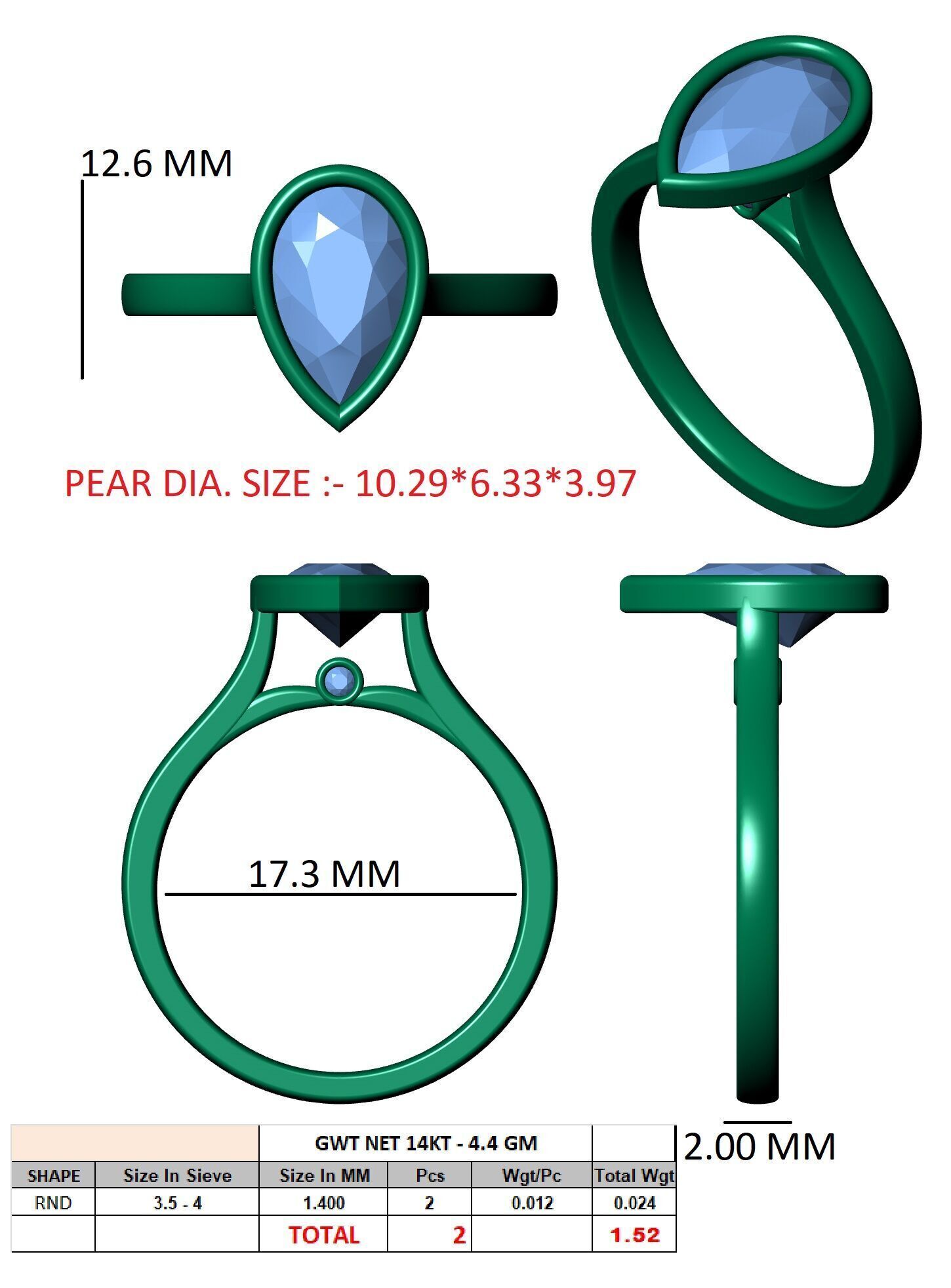 Pear Diamond Bezel Setting Solitaire Diamond Ring 3D print model_12