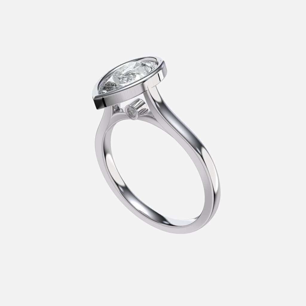Pear Diamond Bezel Setting Solitaire Diamond Ring 3D print model_11