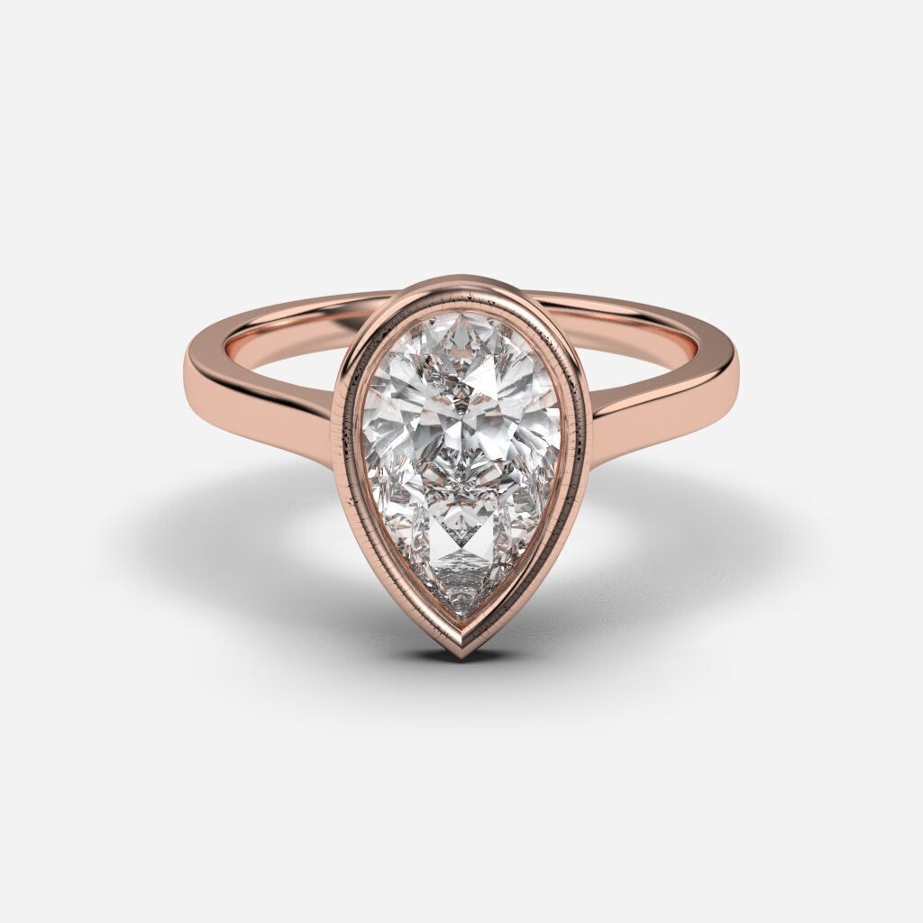 Pear Diamond Bezel Setting Solitaire Diamond Ring 3D print model_4
