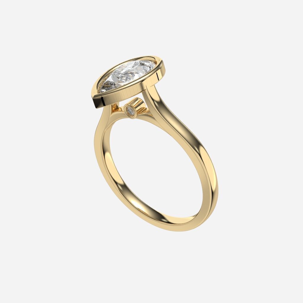 Pear Diamond Bezel Setting Solitaire Diamond Ring 3D print model_3