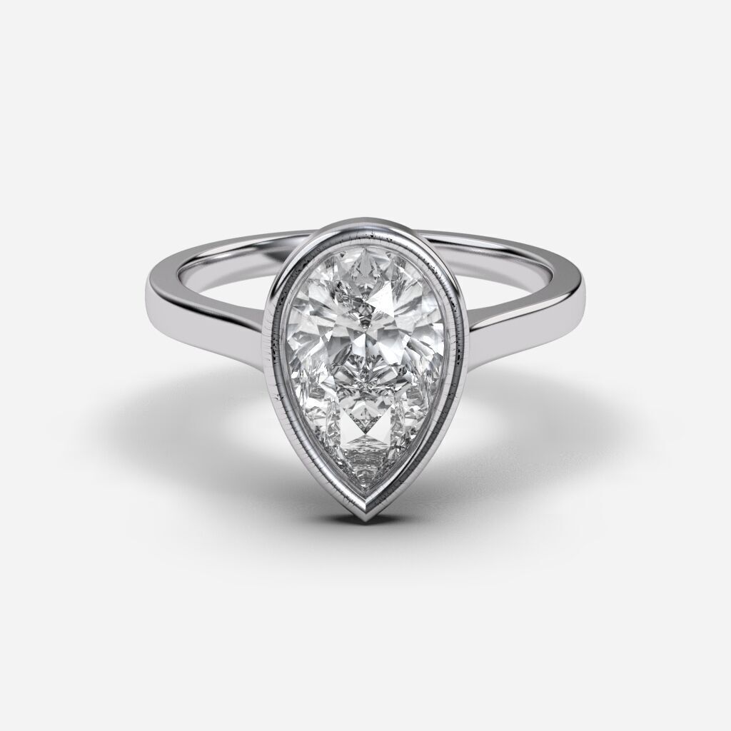 Pear Diamond Bezel Setting Solitaire Diamond Ring 3D print model_8
