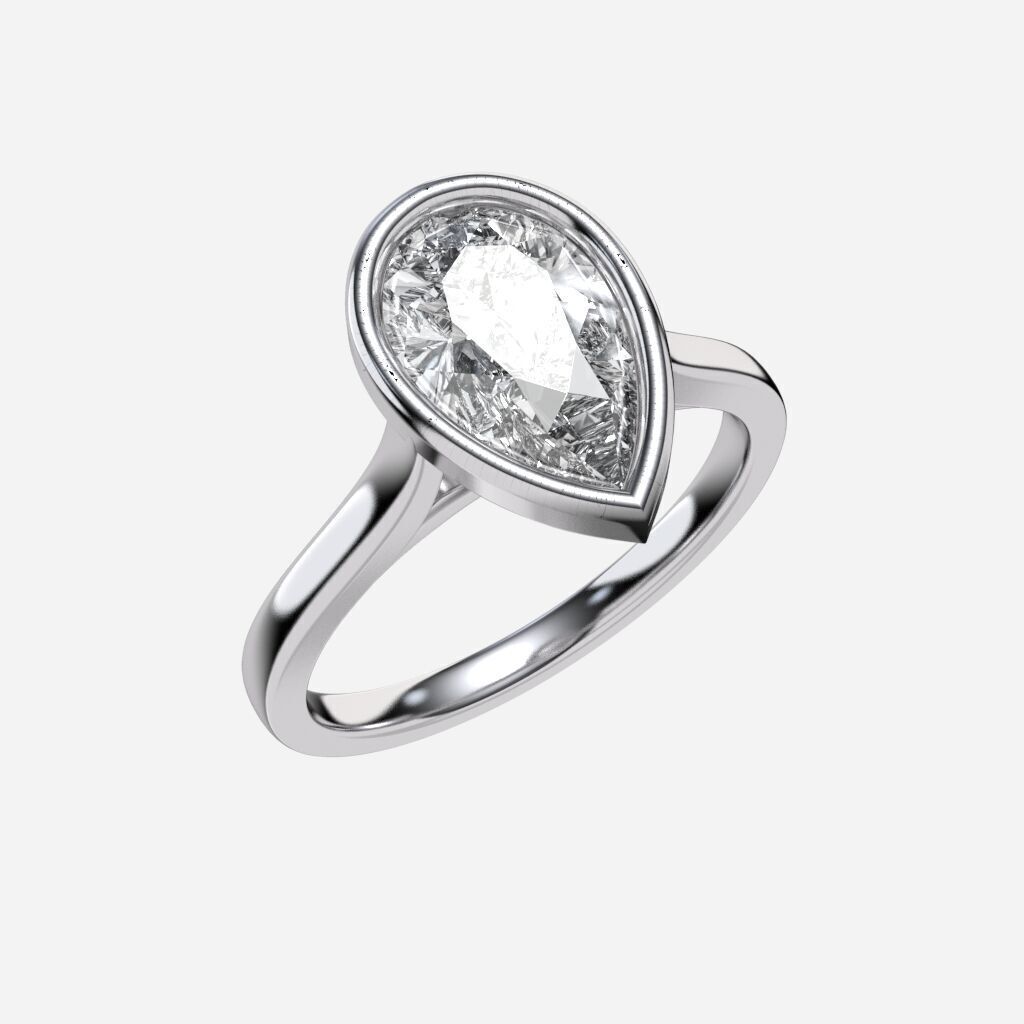 Pear Diamond Bezel Setting Solitaire Diamond Ring 3D print model_10