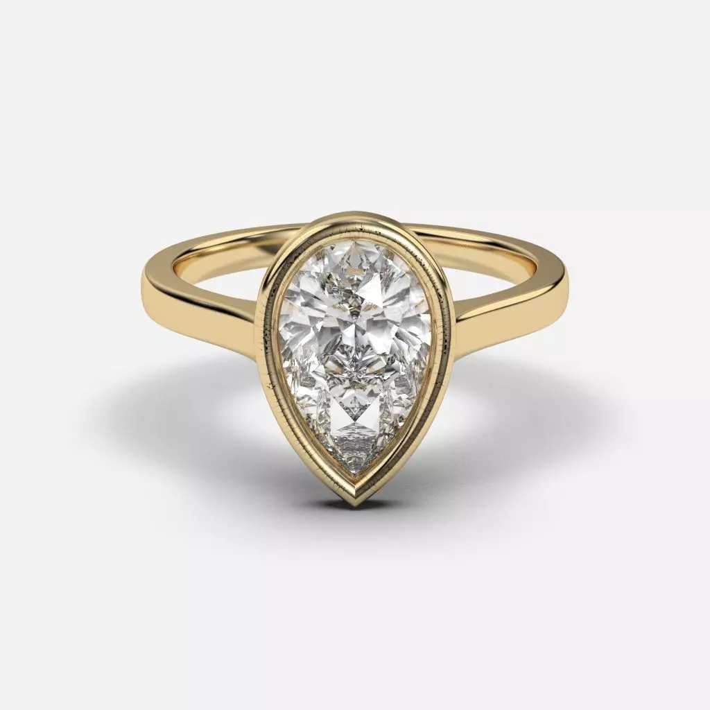 Pear Diamond Bezel Setting Solitaire Diamond Ring 3D print model_0