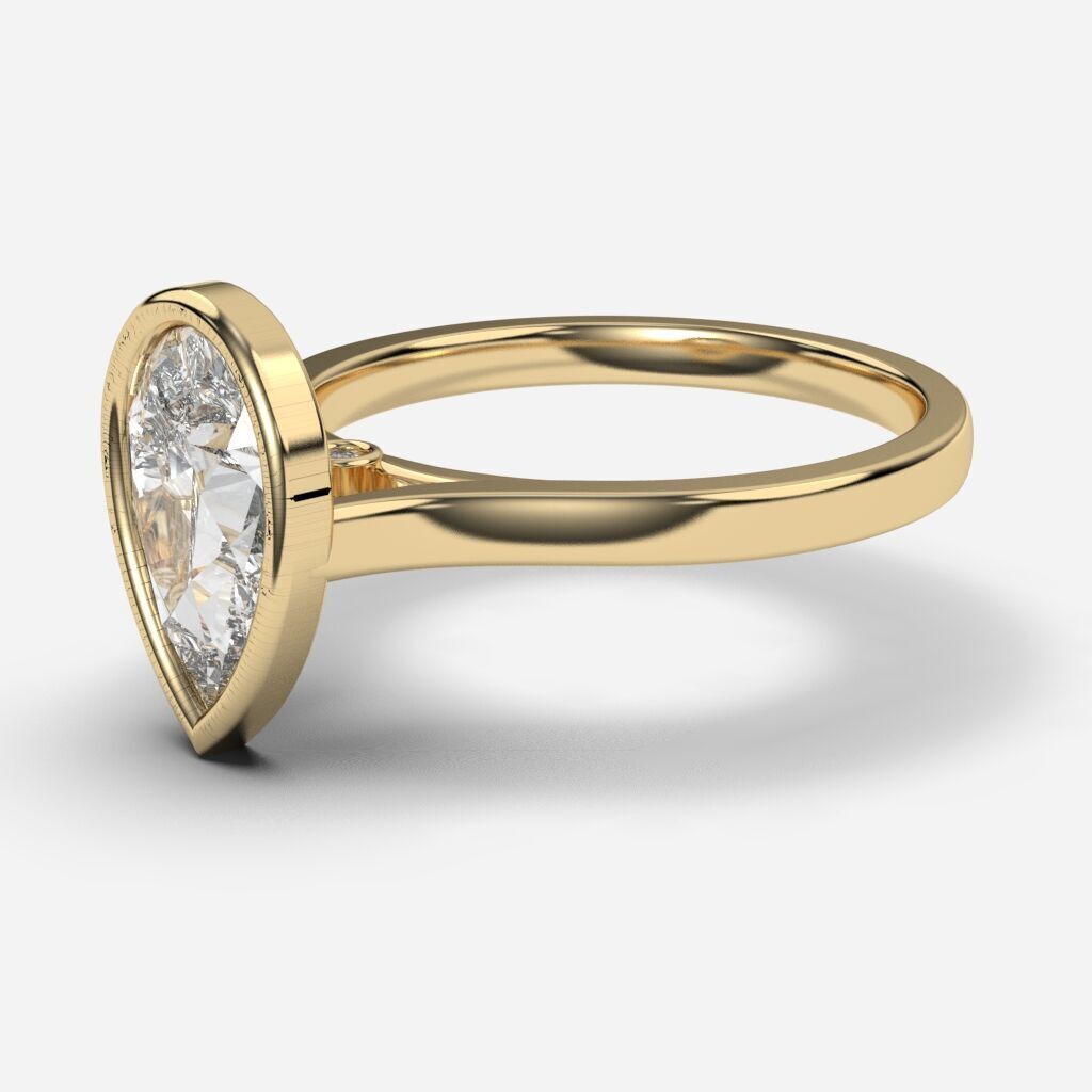Pear Diamond Bezel Setting Solitaire Diamond Ring 3D print model_1