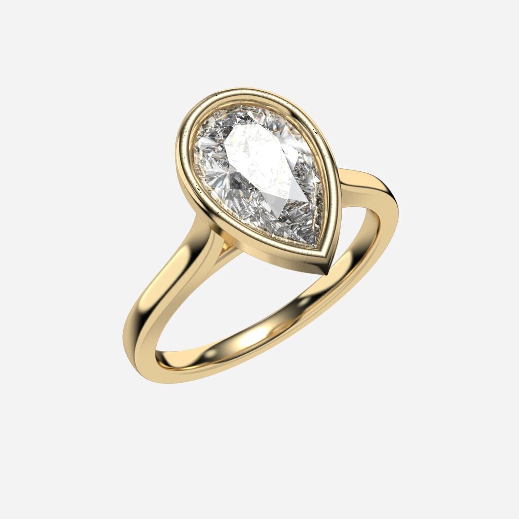 Pear Diamond Bezel Setting Solitaire Diamond Ring 3D print model_2