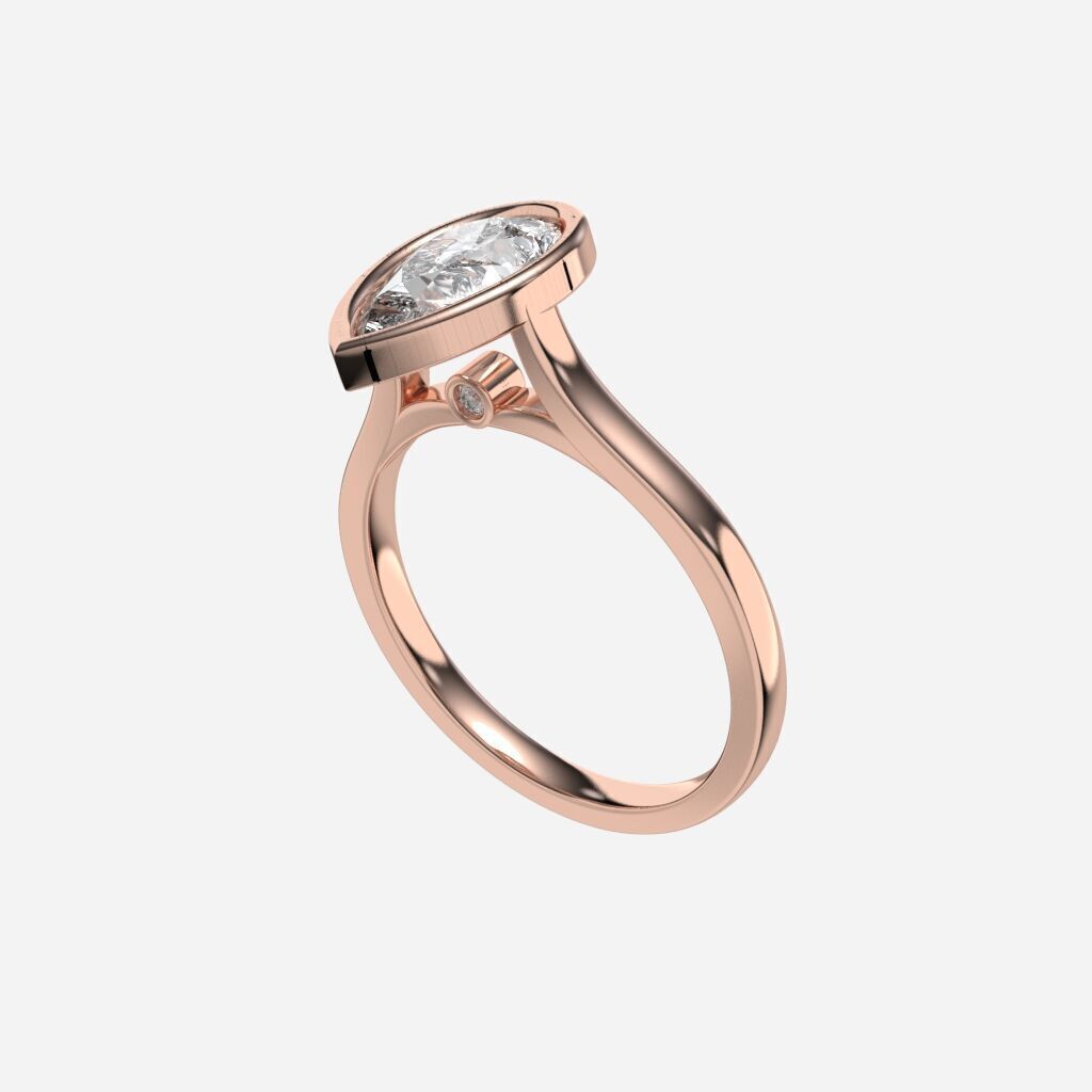 Pear Diamond Bezel Setting Solitaire Diamond Ring 3D print model_7