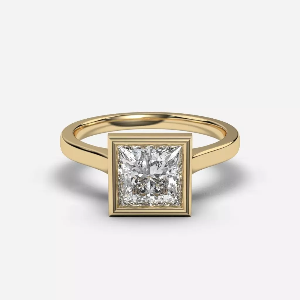 Princess Diamond Bezel Setting Solitaire Diamond Ring 3D print model