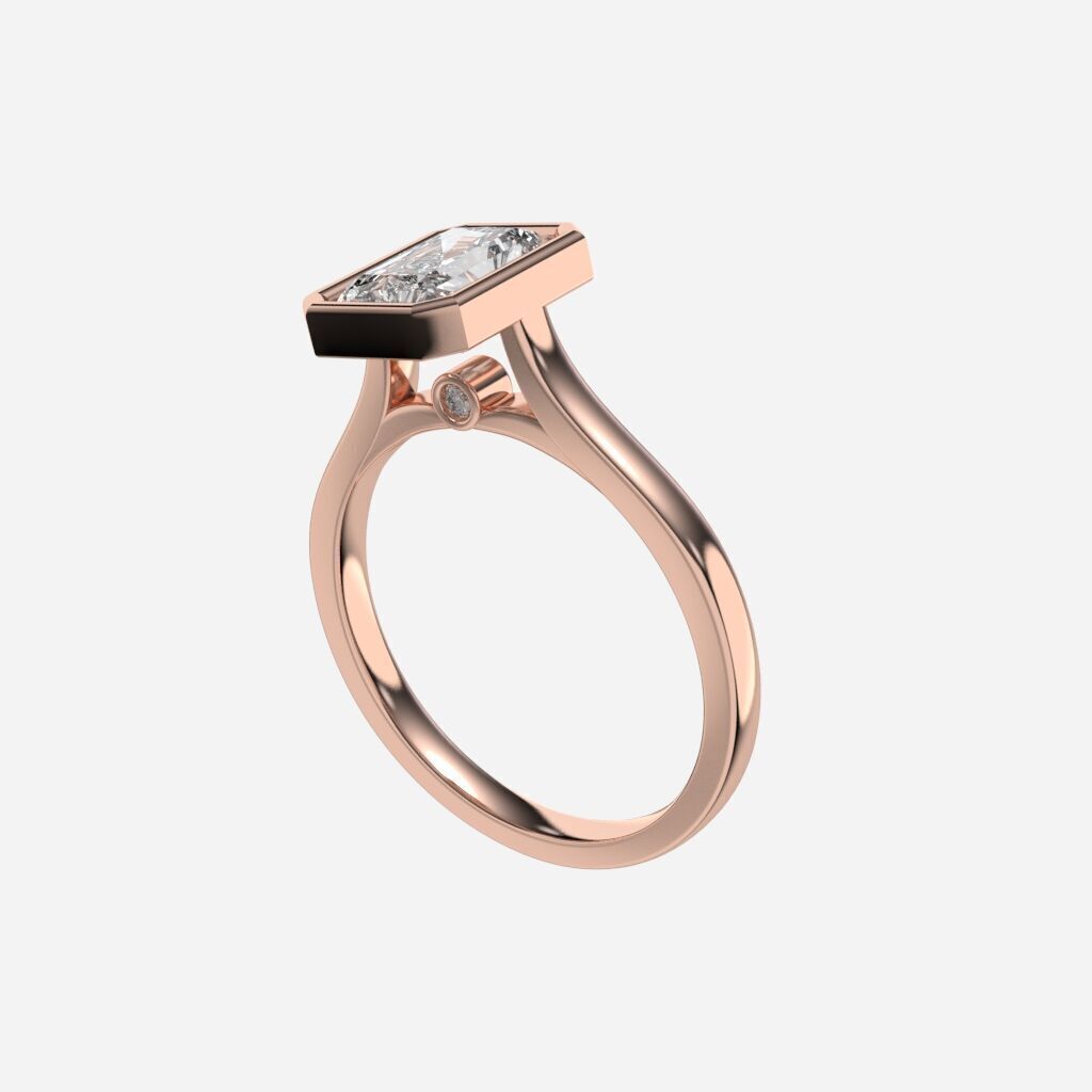 Radiant Diamond Bezel Setting Solitaire Diamond Ring 3D print model_7