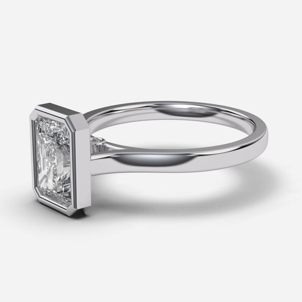 Radiant Diamond Bezel Setting Solitaire Diamond Ring 3D print model_9