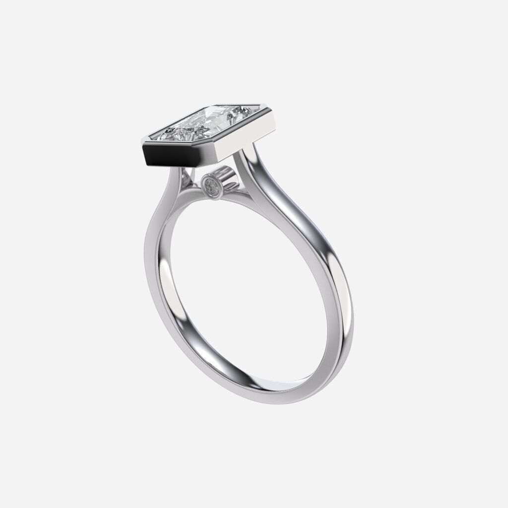 Radiant Diamond Bezel Setting Solitaire Diamond Ring 3D print model_11