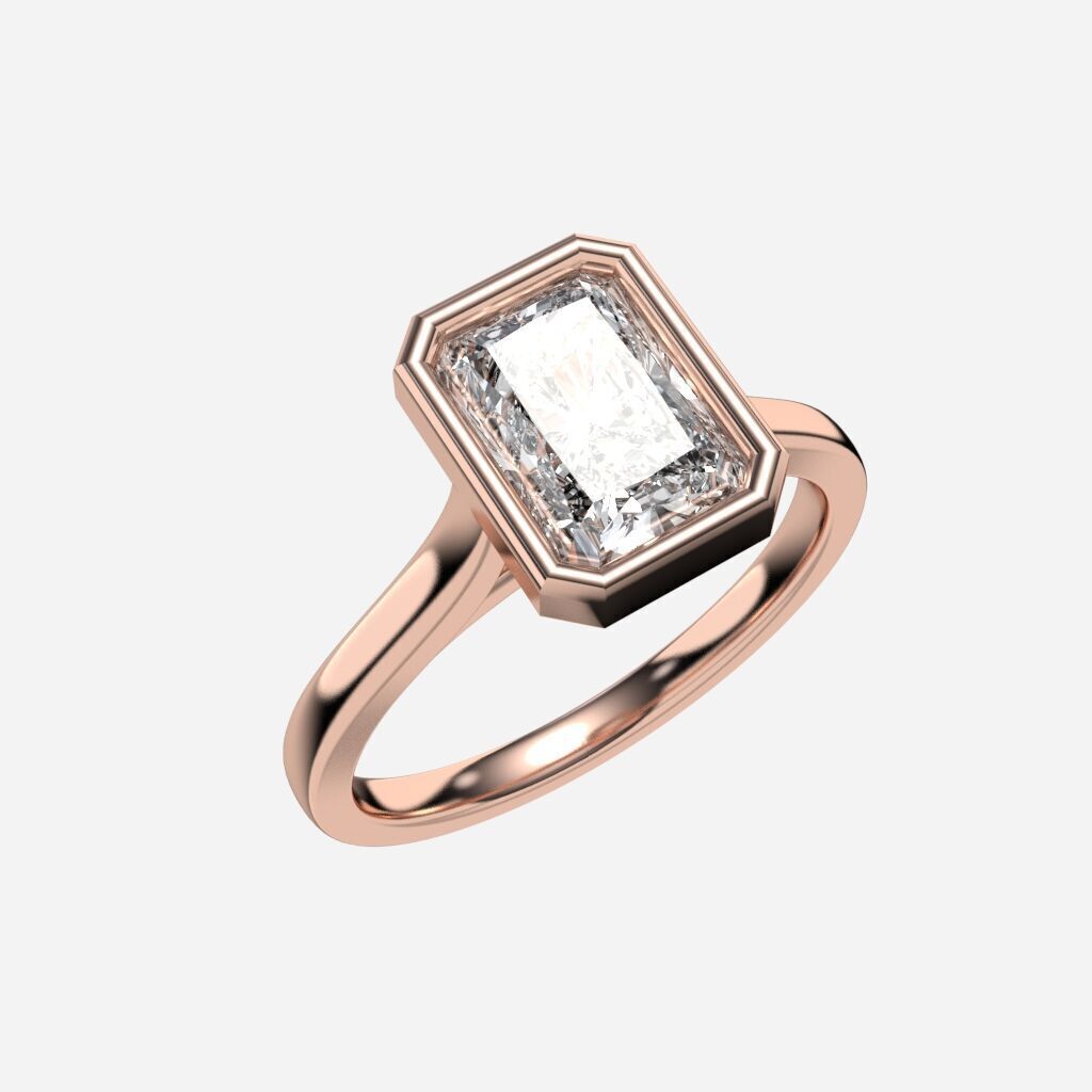Radiant Diamond Bezel Setting Solitaire Diamond Ring 3D print model_6