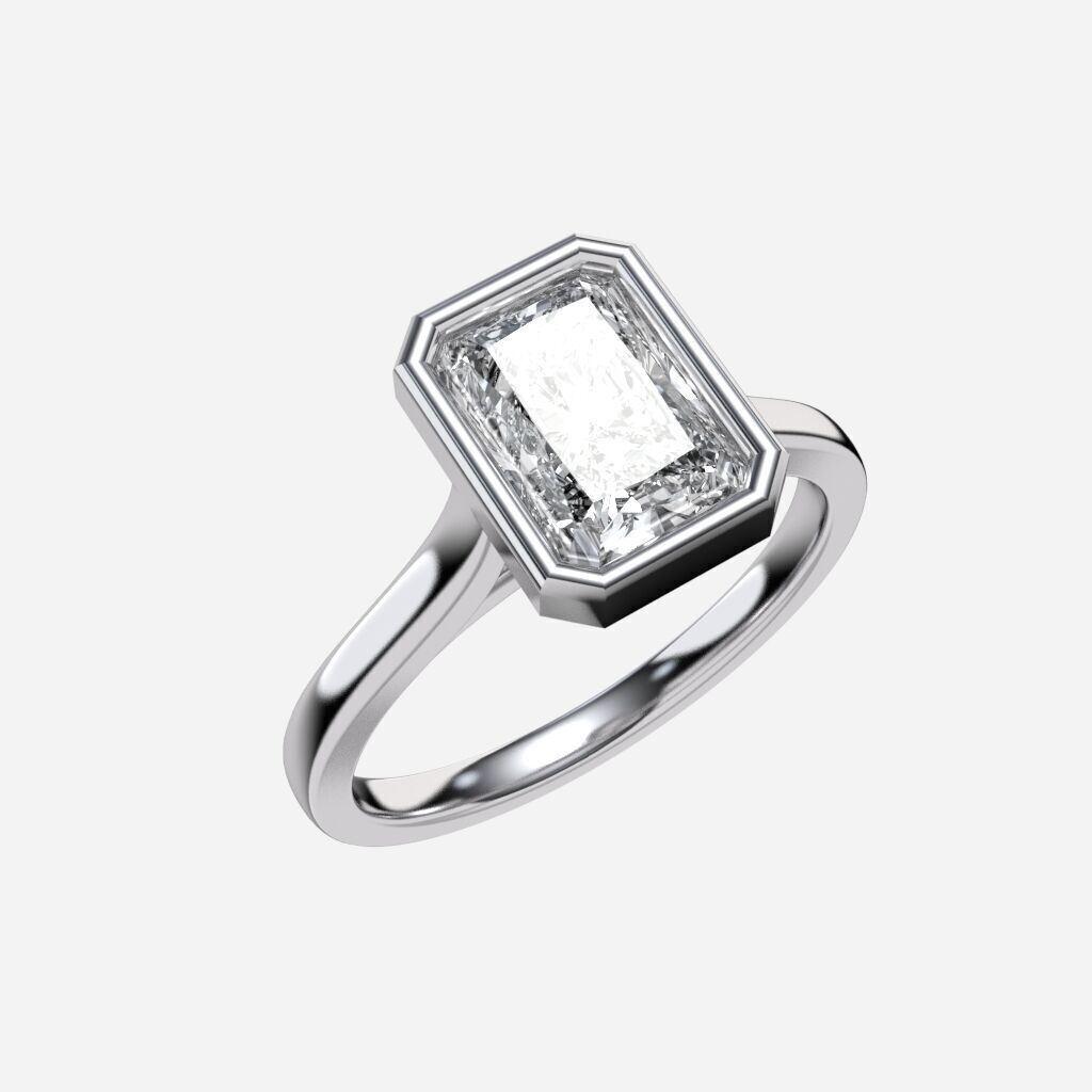 Radiant Diamond Bezel Setting Solitaire Diamond Ring 3D print model_10
