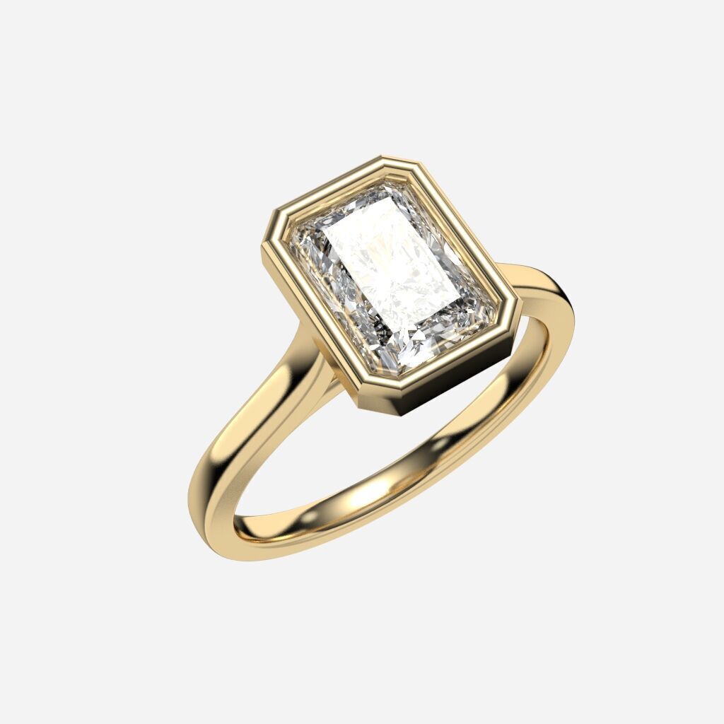 Radiant Diamond Bezel Setting Solitaire Diamond Ring 3D print model_2