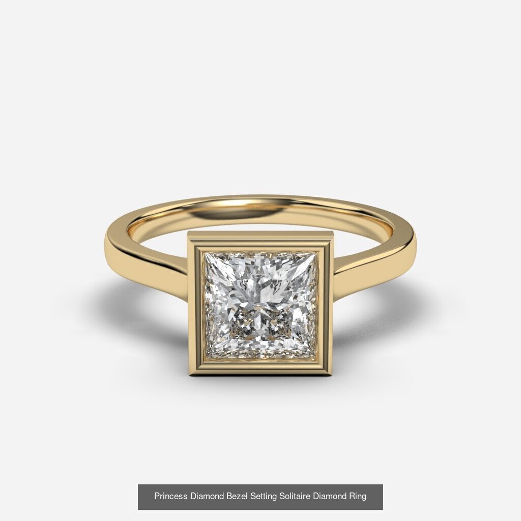 8 Diamond Shapes in Bezel Setting rings  3D Model Collection_6