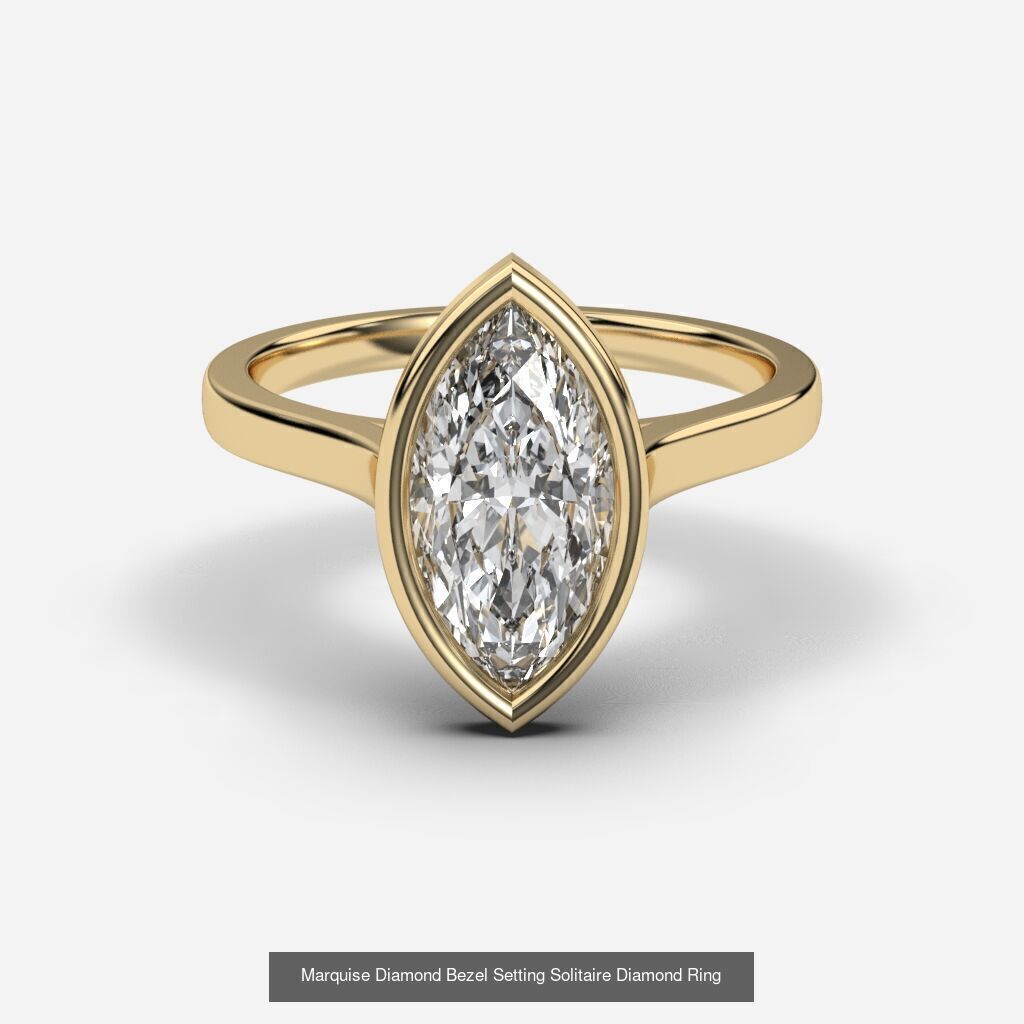 8 Diamond Shapes in Bezel Setting rings  3D Model Collection_3
