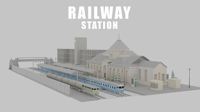 Railway Station Low-poly 3D model