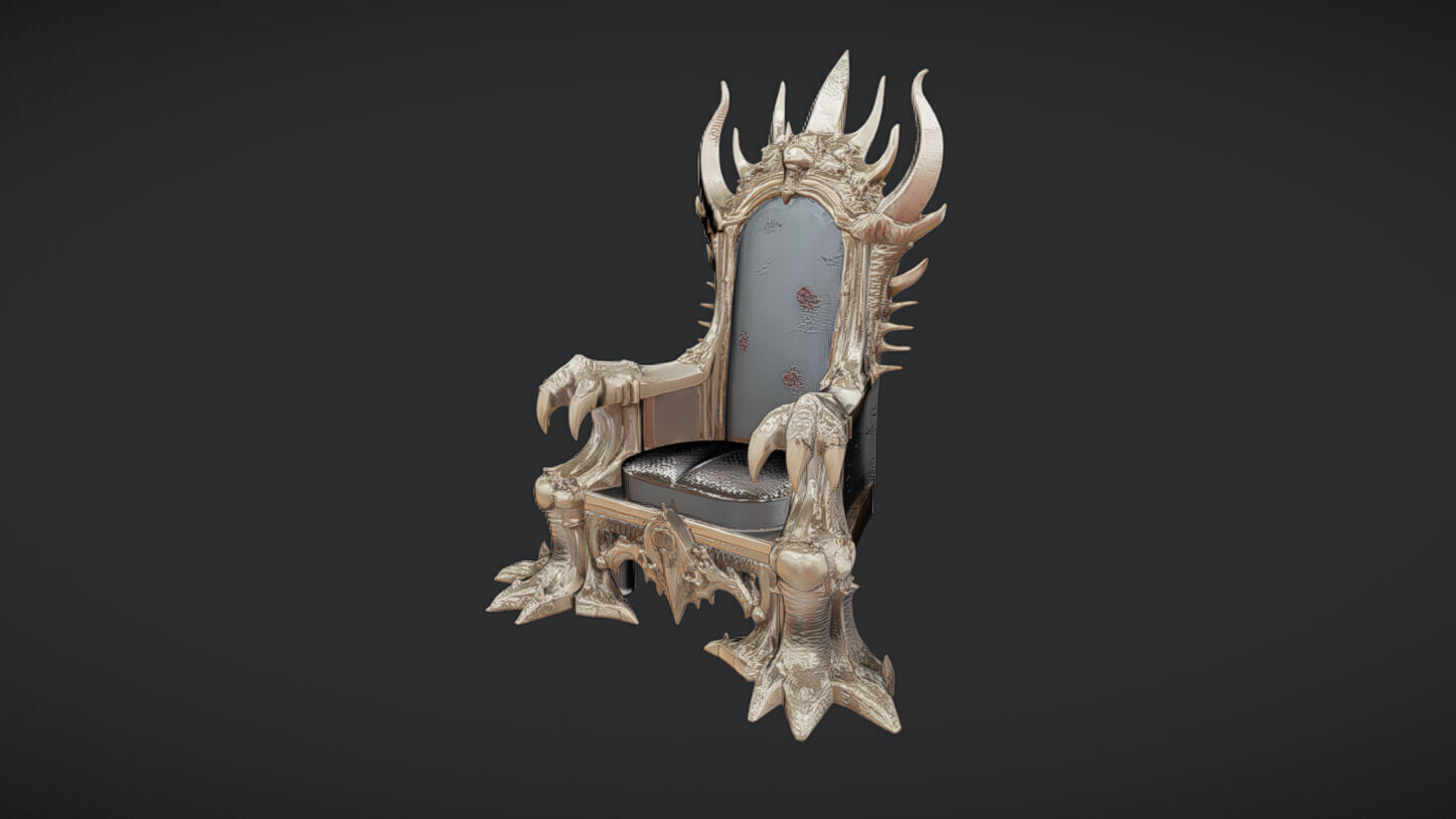 ornate throne chair with clawed details 3D model_25