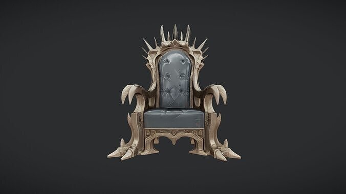 Ornate throne chair with claw and spike details 3D model