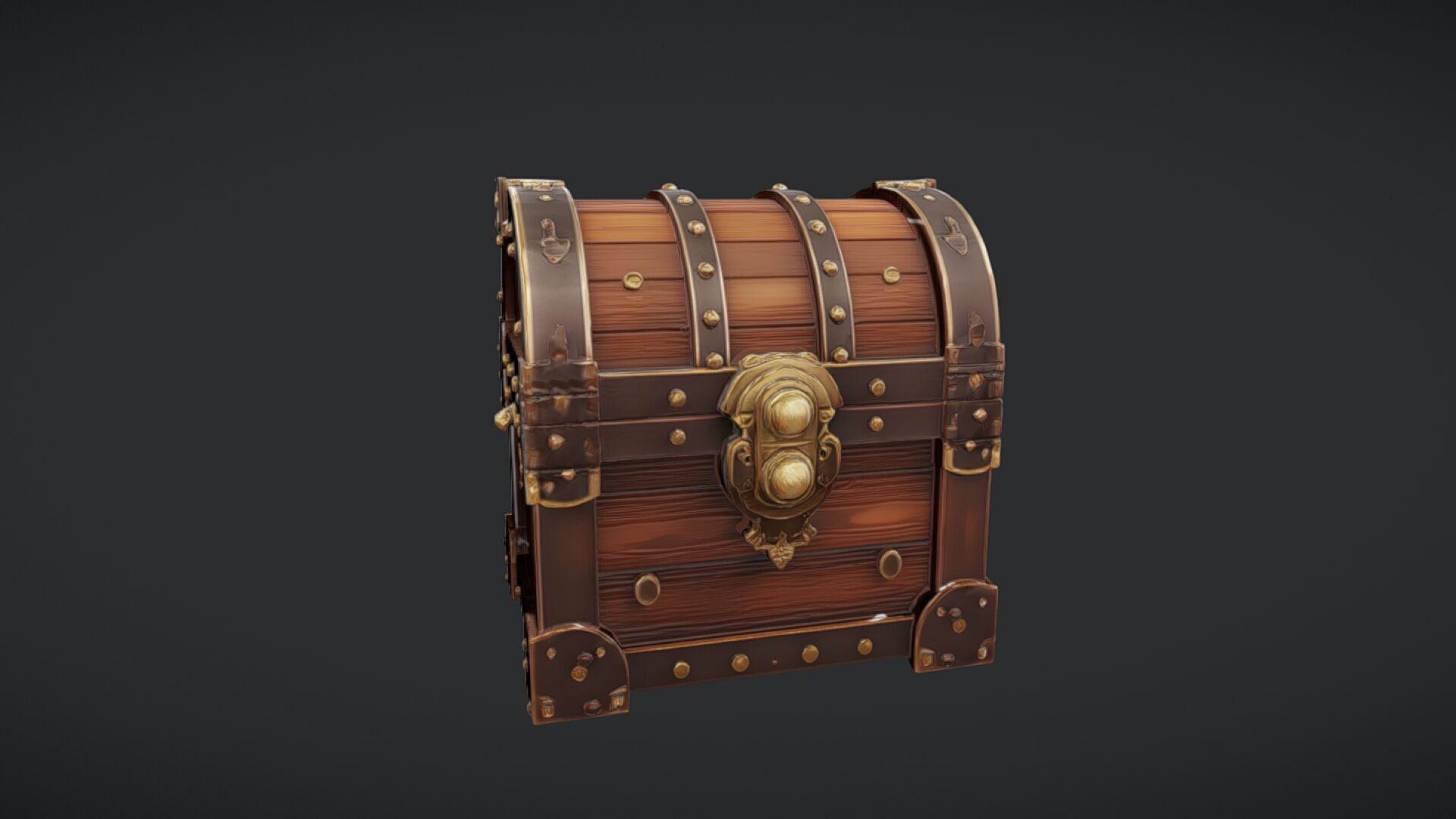 ornate wooden treasure chest with metal reinforcements 3D model_20
