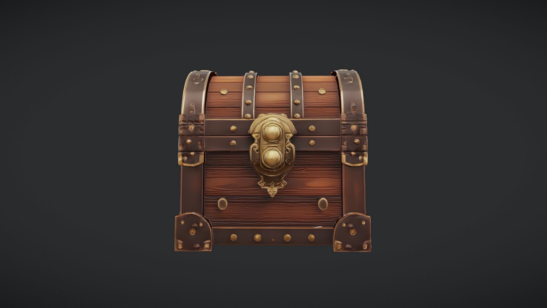 ornate wooden treasure chest with metal reinforcements 3D model_4