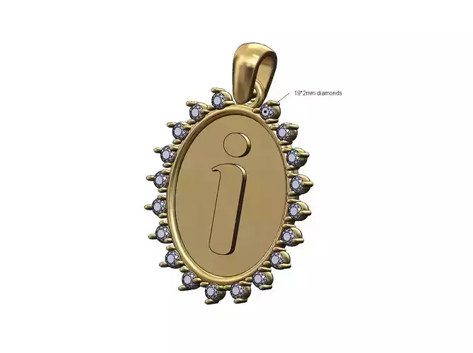 Oval I initial letter diamond pendant charm