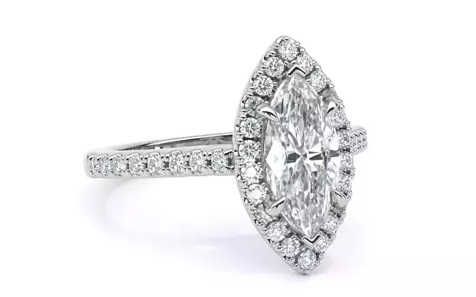 Marquise Cut Diamond Halo U Prong Pave Diamond Engagement Ring
