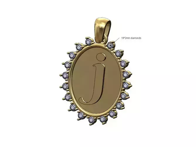 Oval J initial letter diamond pendant charm