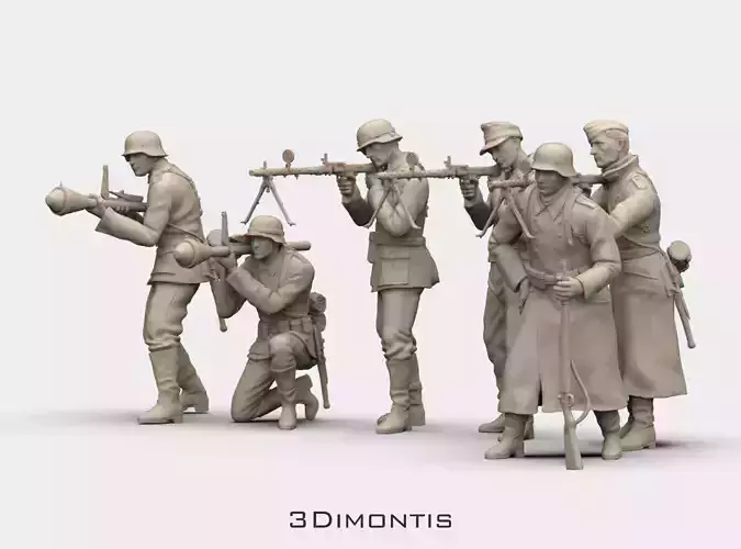 German Soldiers with mg38 and Faustpatrone 3D print model