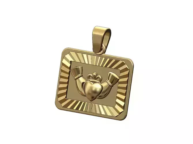 Claddagh heart crown landscape faceted sunrays  pendant 