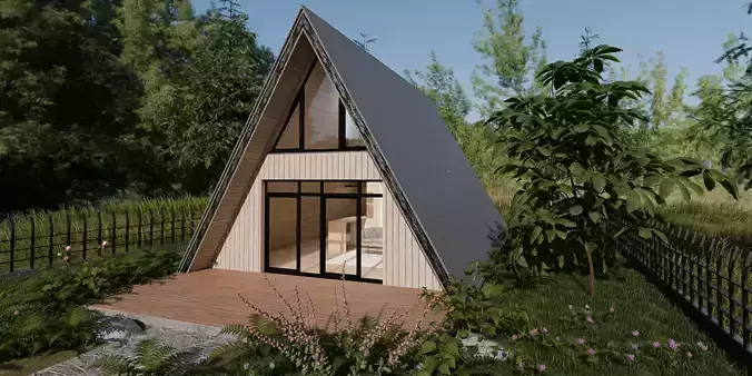 A-Frame Tiny House-Modern 3D Cabin Model