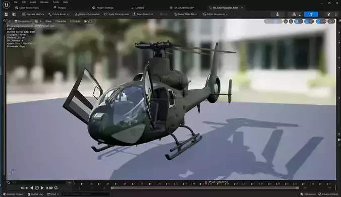 Rigged SA342 Gazelle Helicopter Low-poly 3D model