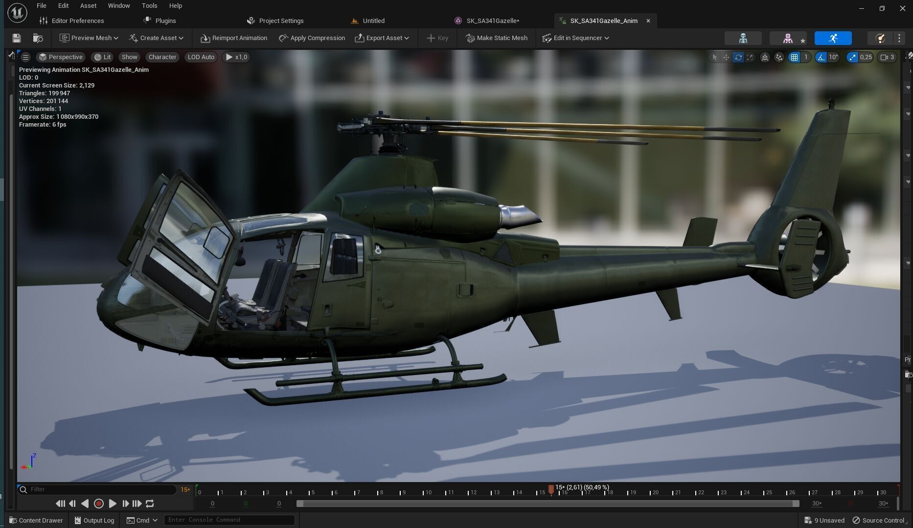 Rigged SA342 Gazelle Helicopter Low-poly 3D model_8