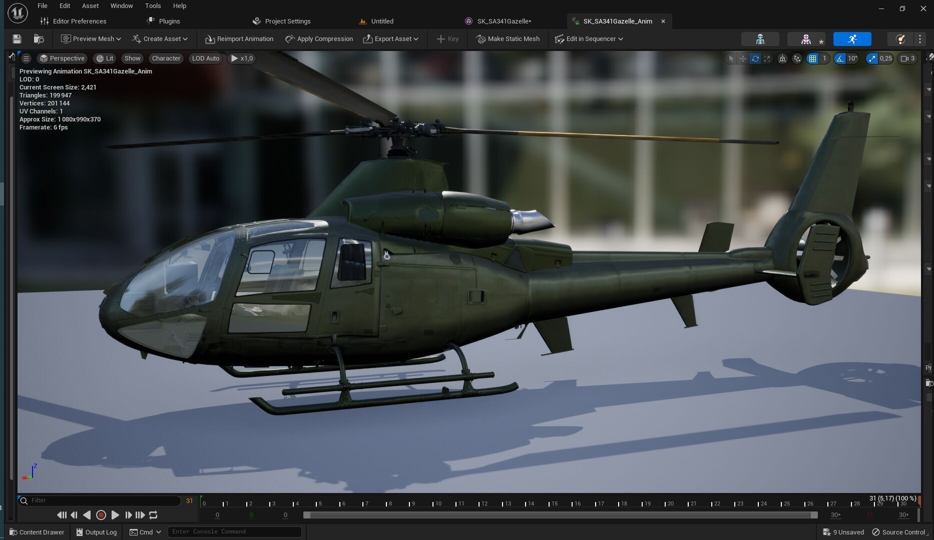 Rigged SA342 Gazelle Helicopter Low-poly 3D model_11