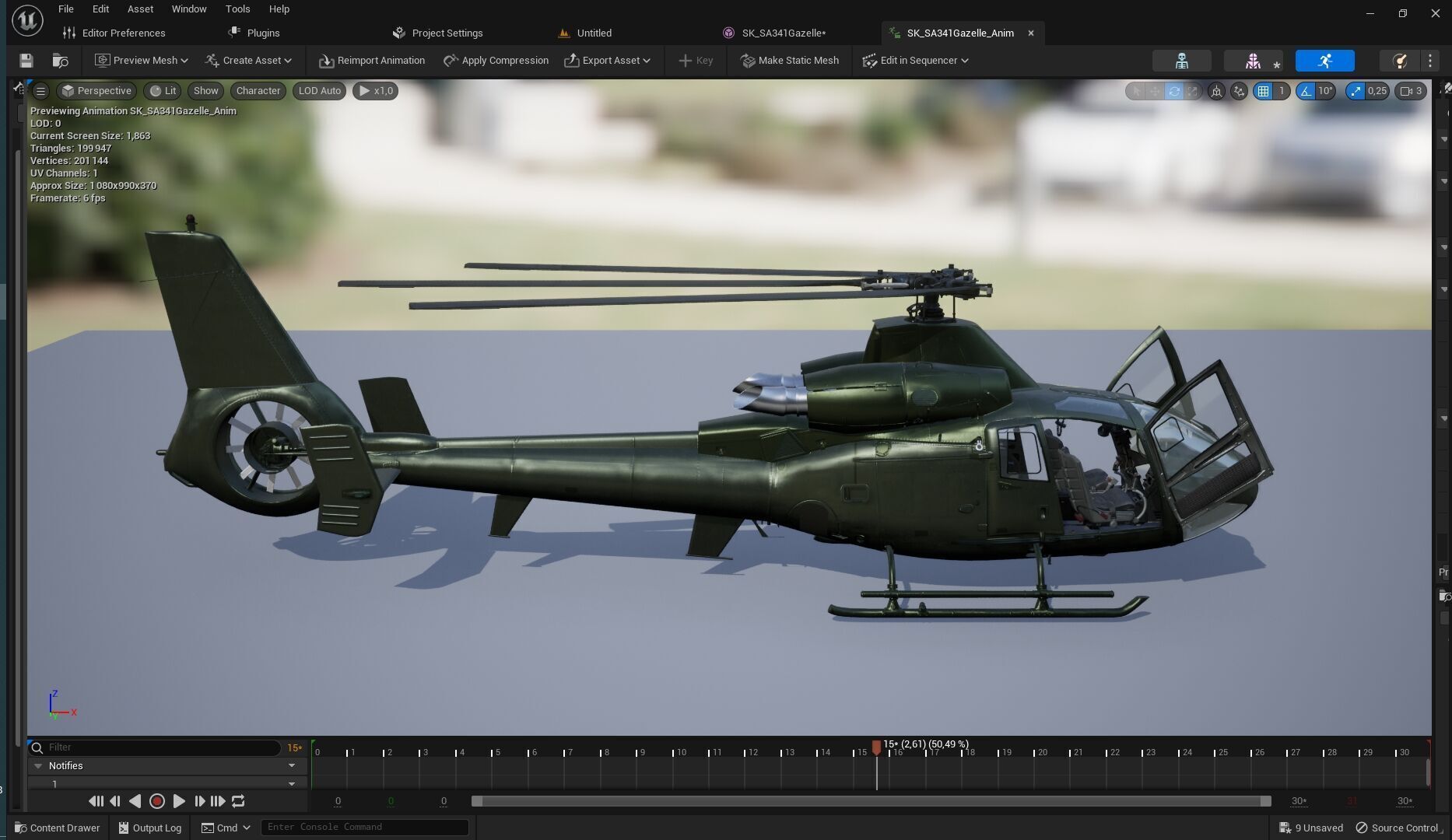 Rigged SA342 Gazelle Helicopter Low-poly 3D model_2