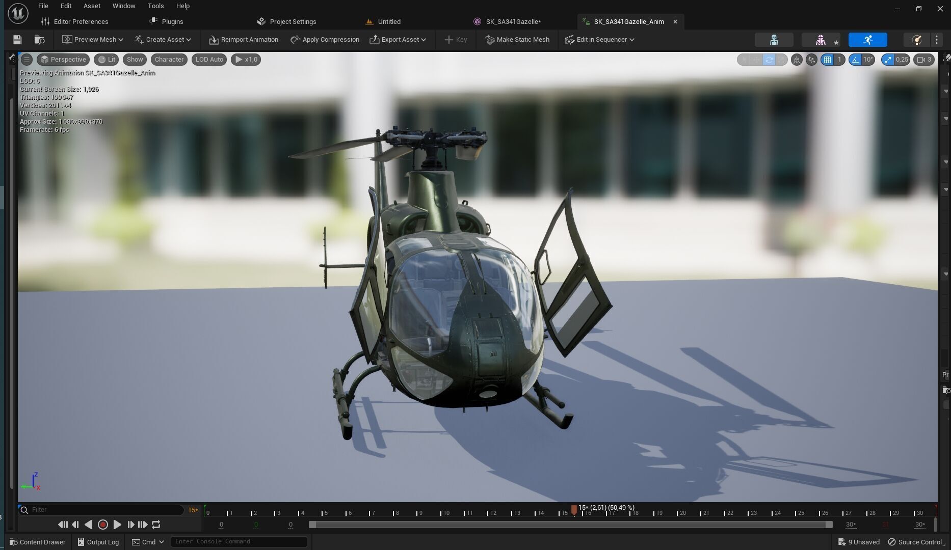 Rigged SA342 Gazelle Helicopter Low-poly 3D model_10