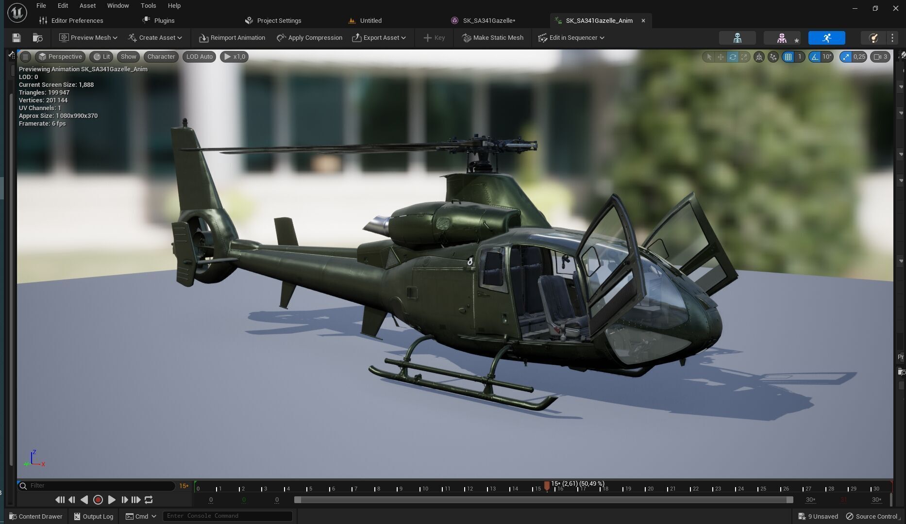 Rigged SA342 Gazelle Helicopter Low-poly 3D model_7