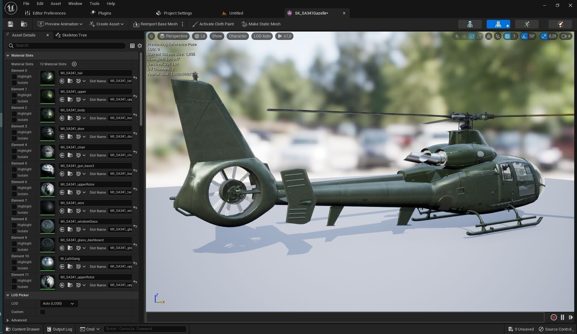 Rigged SA342 Gazelle Helicopter Low-poly 3D model_1