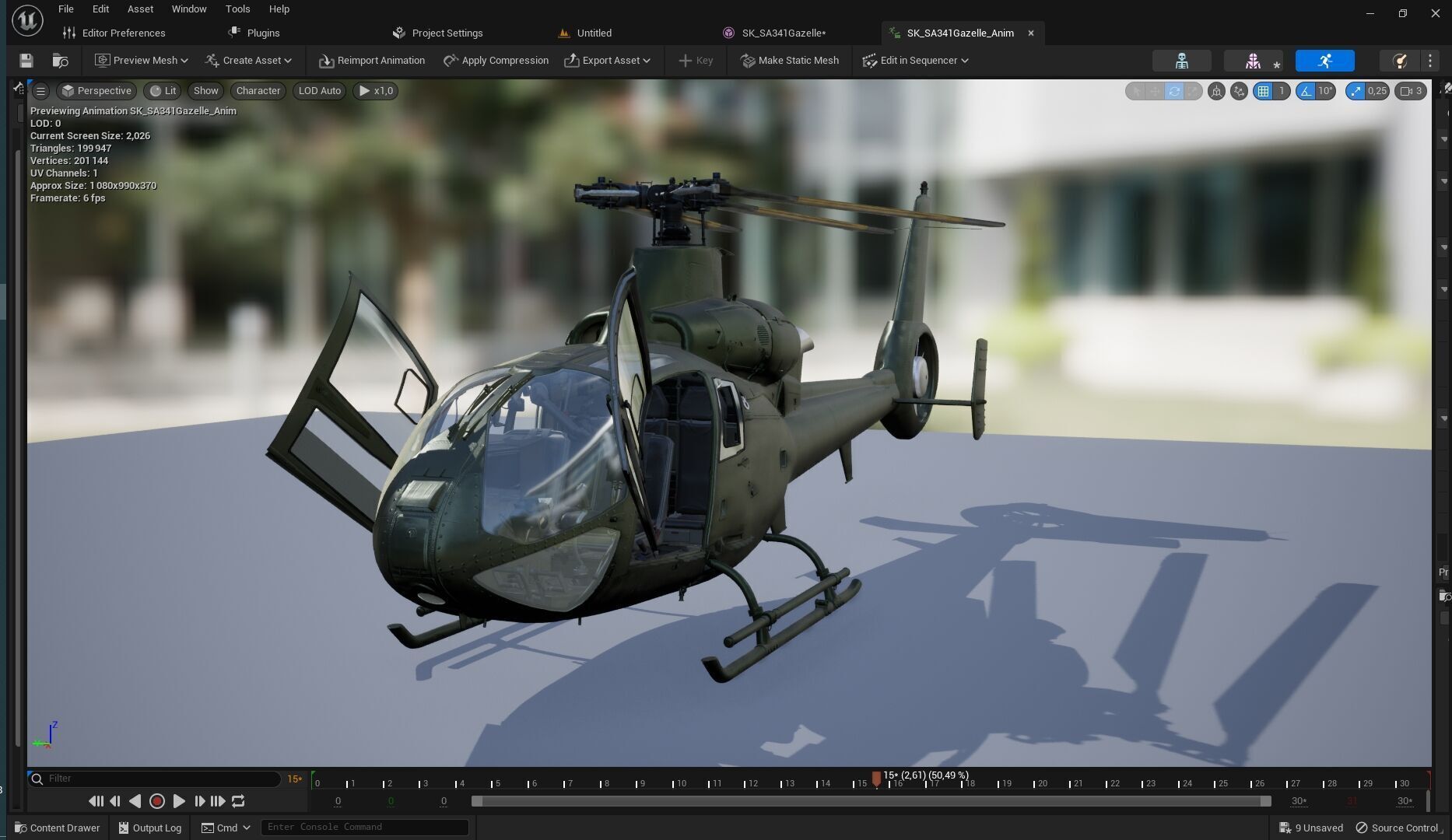 Rigged SA342 Gazelle Helicopter Low-poly 3D model_9